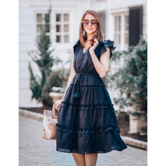 J. Crew Dresses & Skirts - J.Crew Pom Pom Midi Dress Black 2 Blogger Favorite Flutter Sleeve NWOT